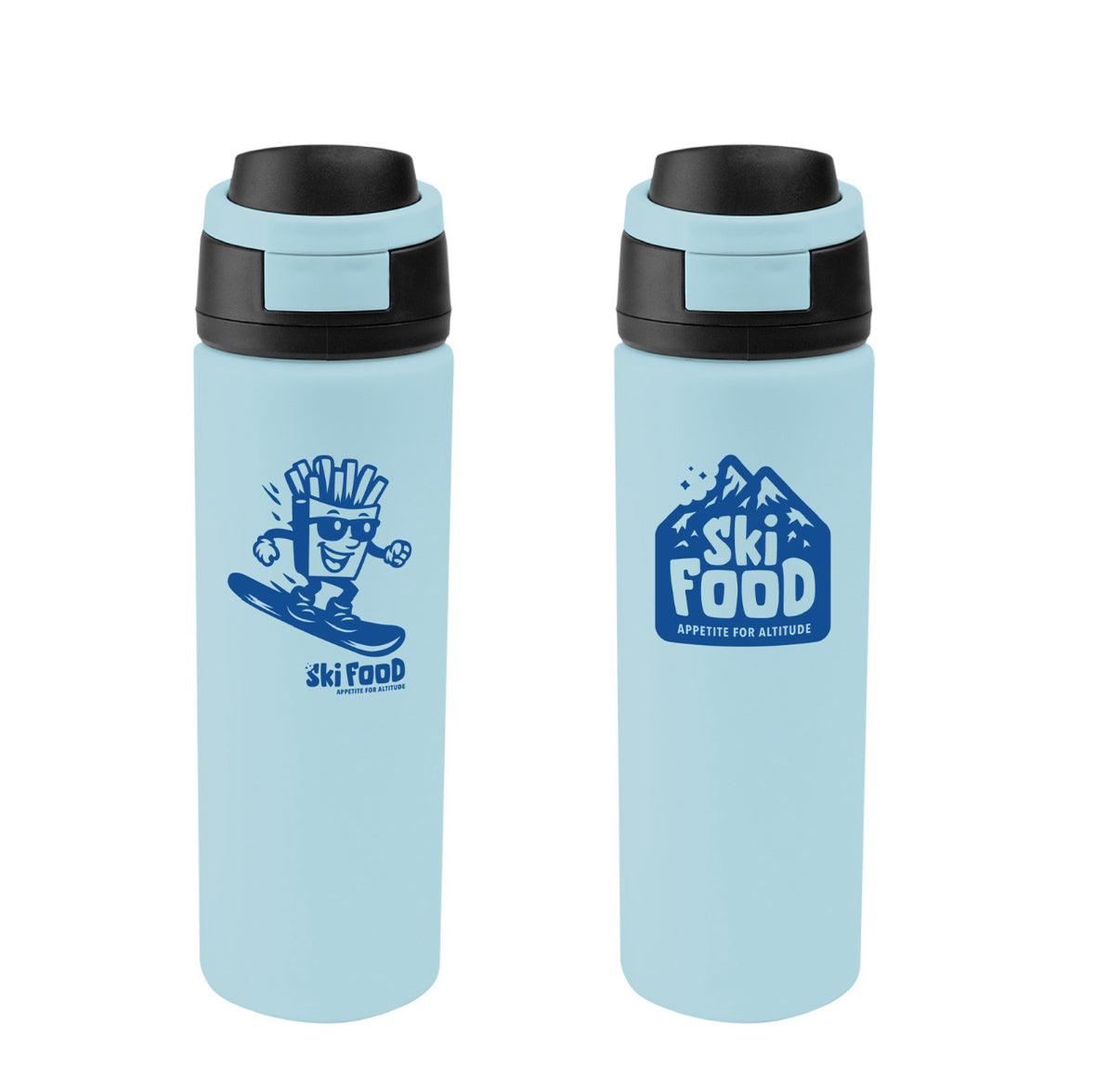 SkiFood 24oz Recycled Stainless Steel Insulated Water Bottle – Glacier Blue | Pop-Top Sip Lid & Clip Handle