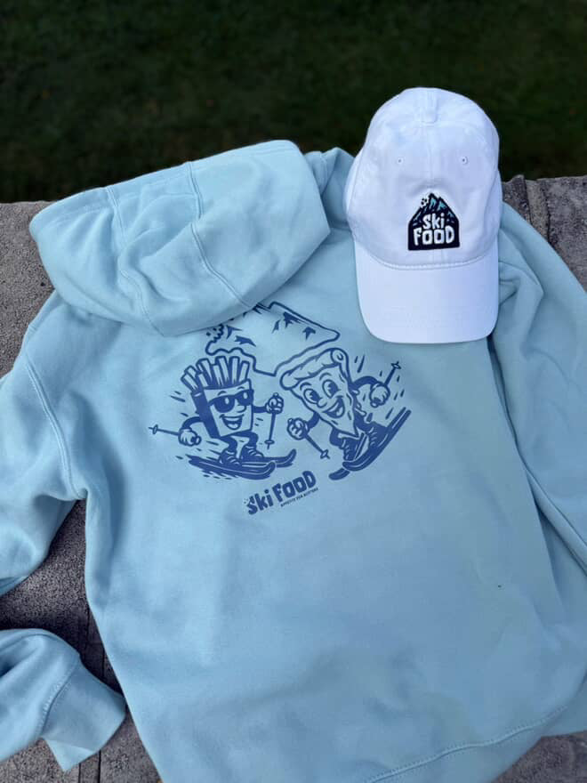 SkiFood Adult Ski & Snowboard Hoodie – Pizza & French Fry Fun with Cheesy Charley & Fred the Fry